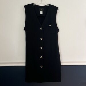 Vintage Black Button-Down Vest Dress Women's Size 14